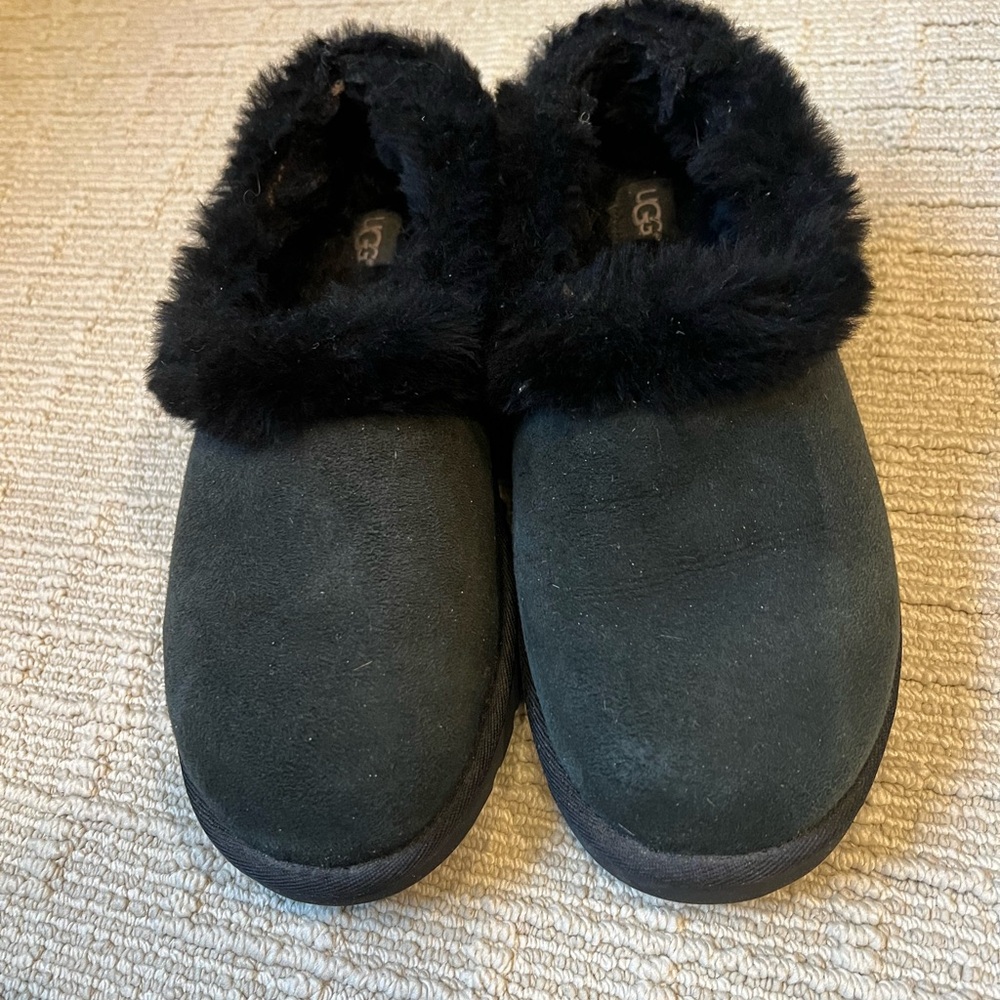 UGG Nita Black Fur-Lined Slippers